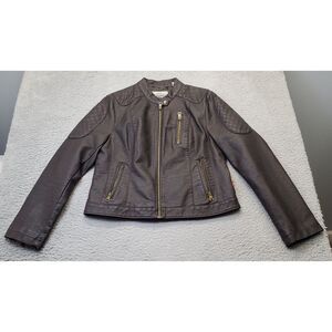 Levi's Biker Jacket Women's Large Brown Faux Leather Long Sleeve Full Zipper EUC